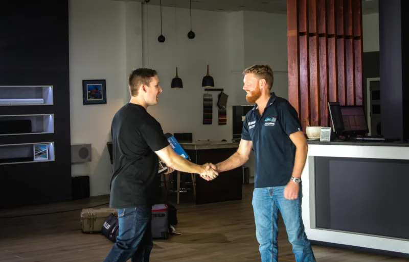 Localsearch digital marketing specialist shaking hands with a Port Stephens business owner